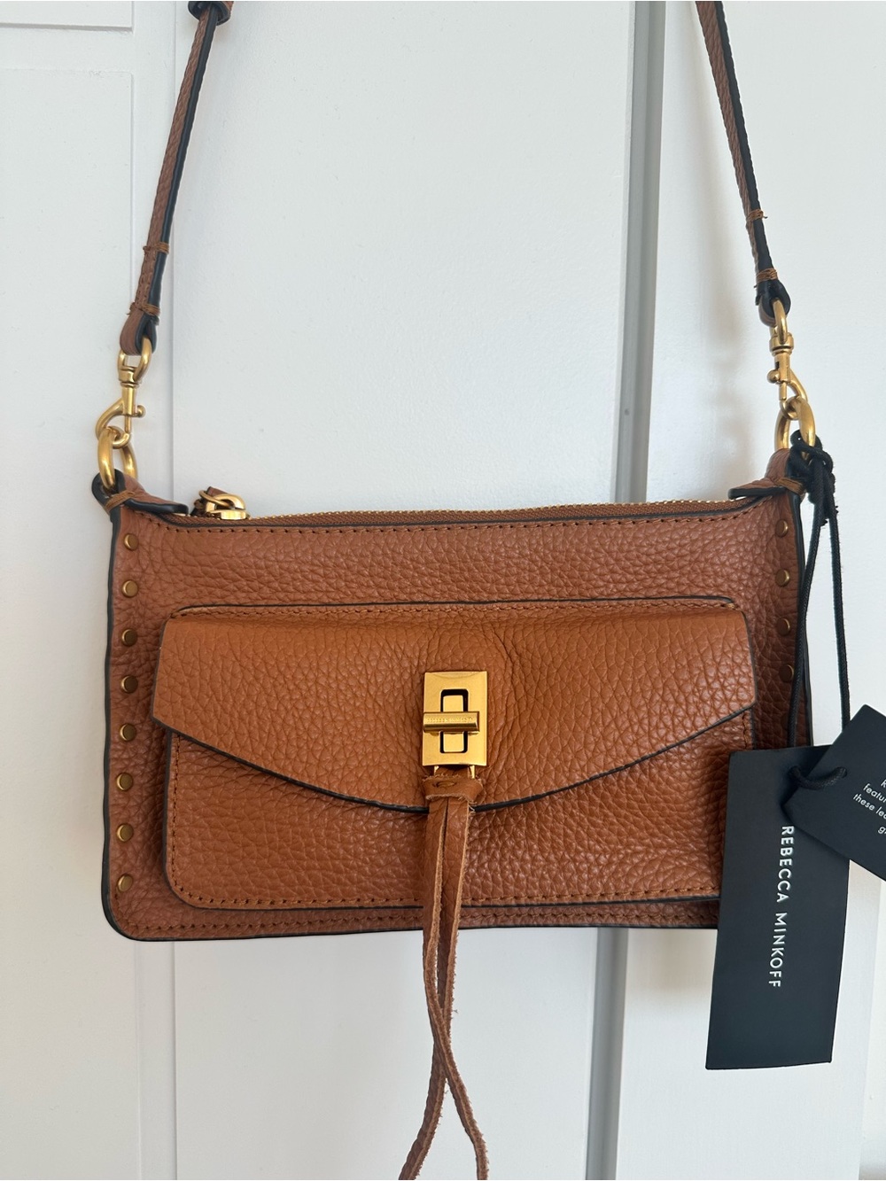 Rebecca Minkoff Saddle Brown Pebbled Leather Crossbody with Gold Hardware